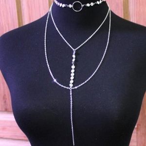 Sequin layered and choker necklace.